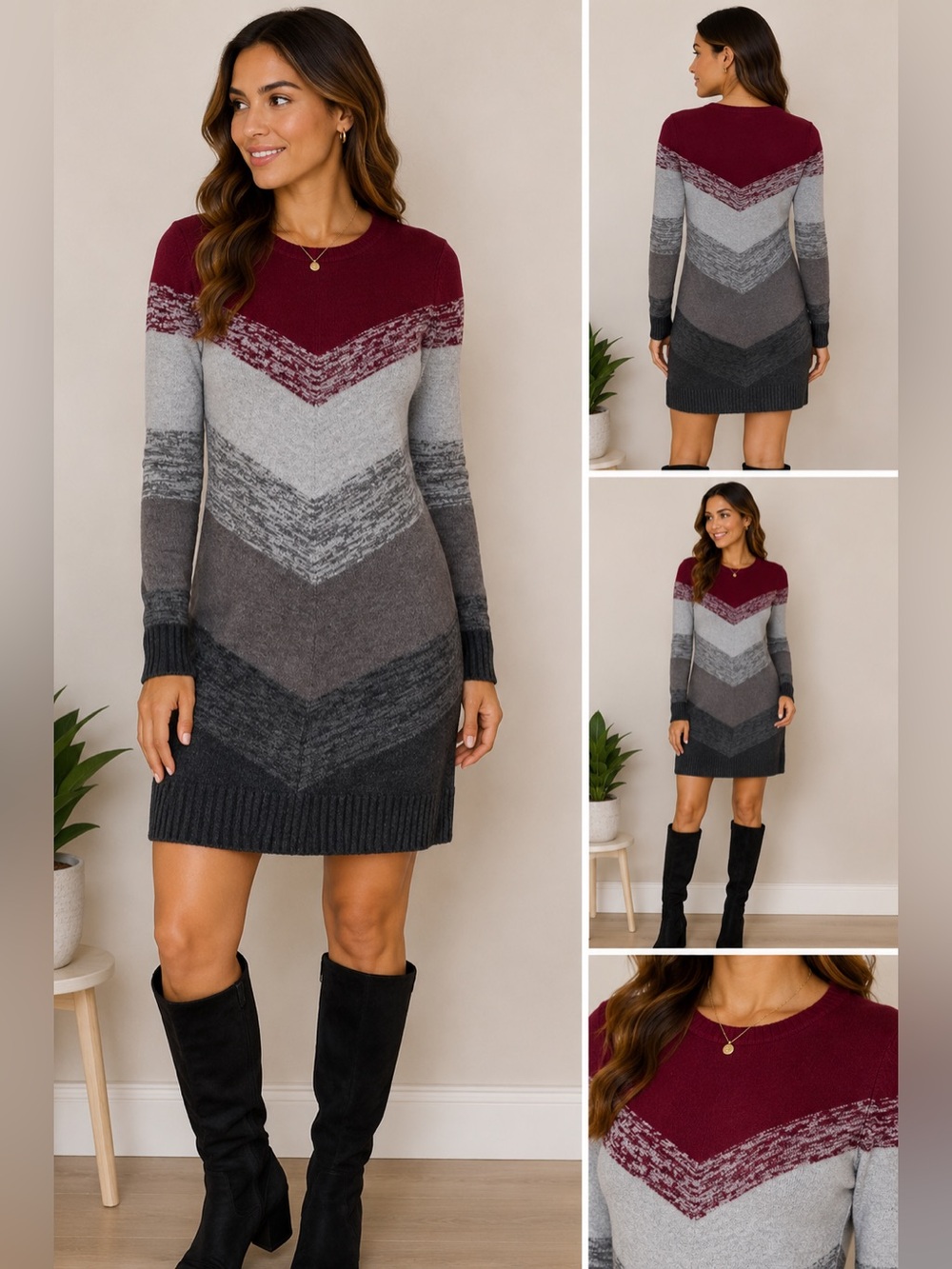 BCX Chevron Colorblock Sweater Dress Women’s Size S Long Sleeve Knit